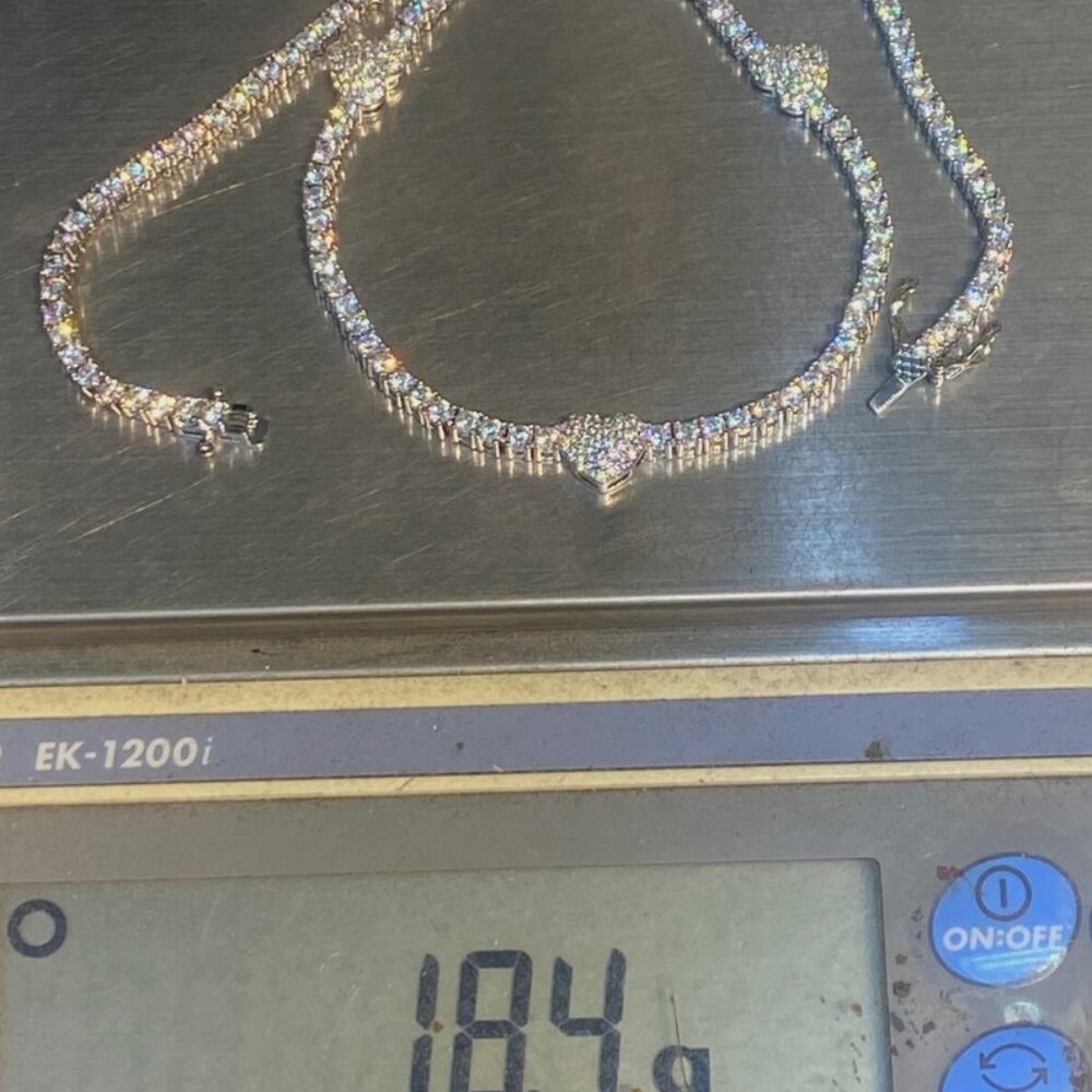 brand new Sterling Silver Heart CZ Tennis Necklace chain 16 inch - Picture 2 of 3